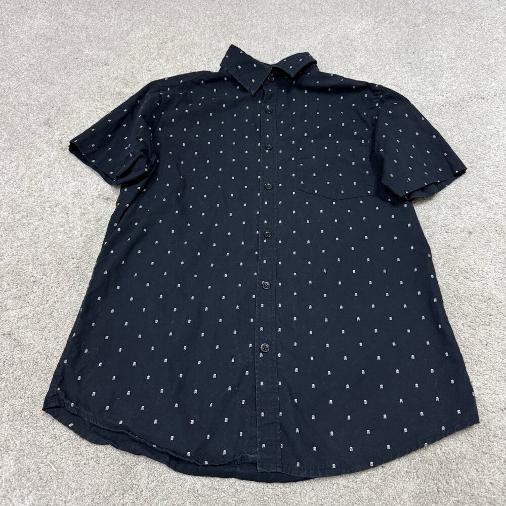 Monument Button Down Shirt Men’s Black Short Sleeve Size Small